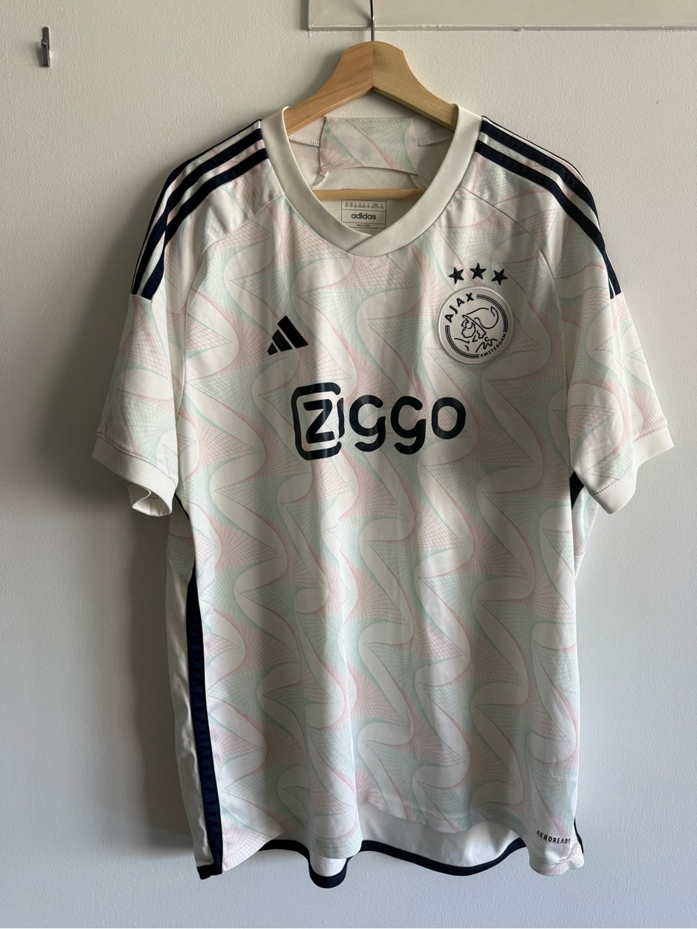 Ajax Adidas fun wave print Away Jersey — White with Navy Accents